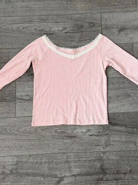 Hollister Pink long sleeve top with lace trim...